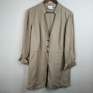 Chico's Women 100% Linen Lace Blazer Jacket Long Sleeve Beige Size 2 Boho Career